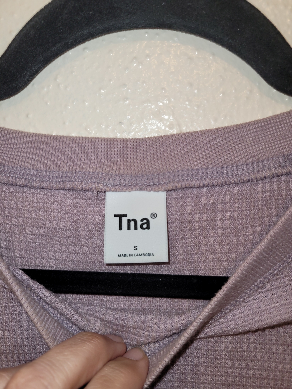 Aritzia TNA Oversized Cropped Thermal Crop Top Waffle Knit Small Lilac - Picture 2 of 5